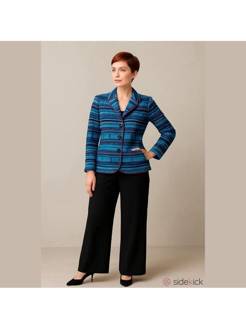 Canvasbacks Women's Vintage Artsy Blazer Size 10 Blue Multi-color, Silk Blend